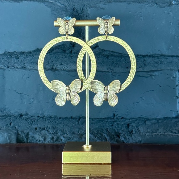 BUTTERFLY BRONZE TONED STATEMENT EARRINGS. - Picture 1 of 3